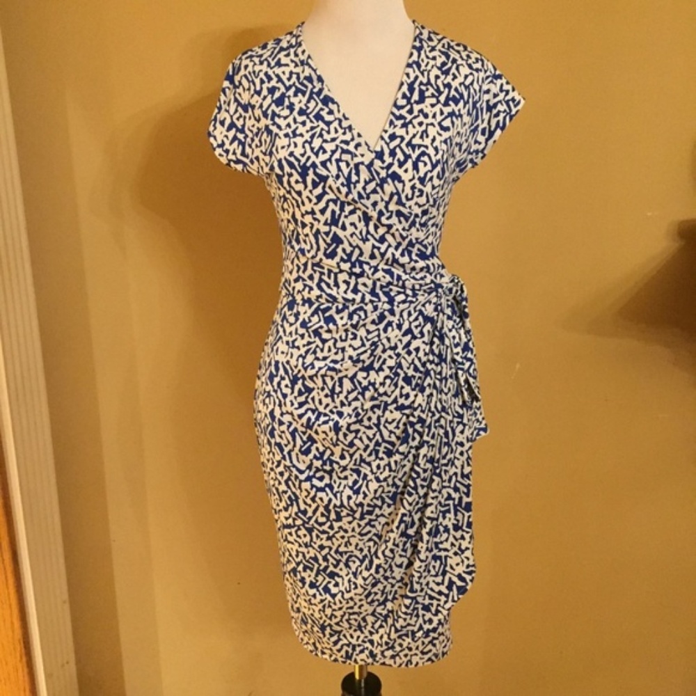 Maggy London Blue and White Wrap Dress 4